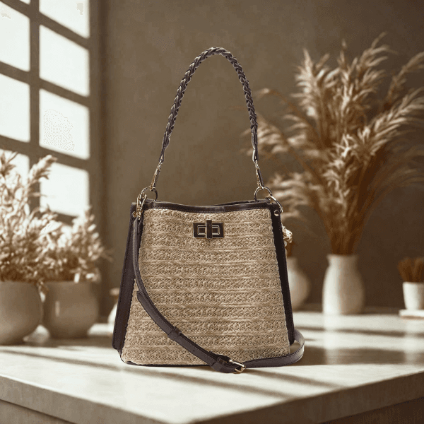 BCBGeneration Triple Entry Natural Bucket Bag with Handoff & Crossbody Strap